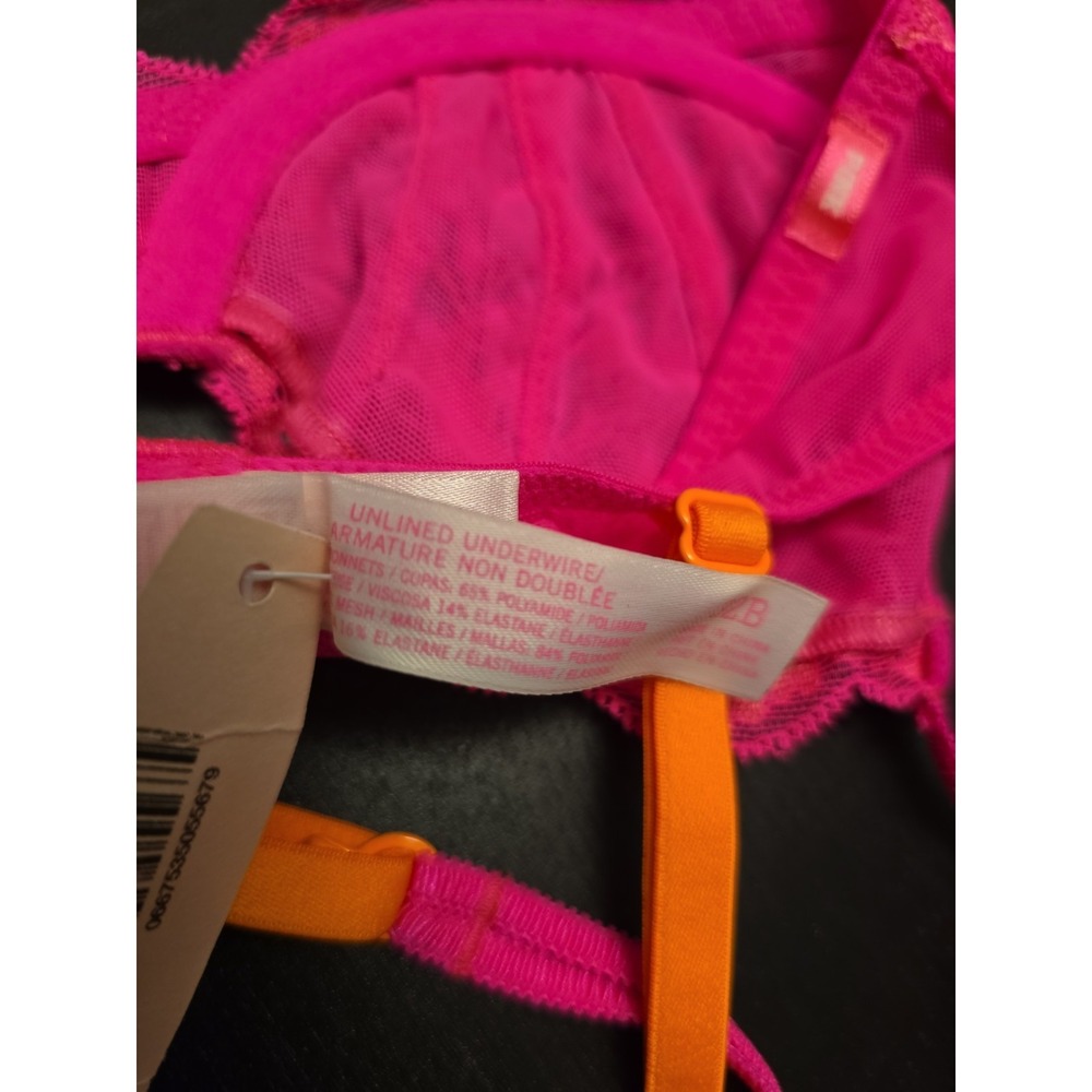 NWT Victorias Secret 32B Very Sexy Hot Pink Bright Orange Lace Unlined Demi Bra - Picture 5 of 9